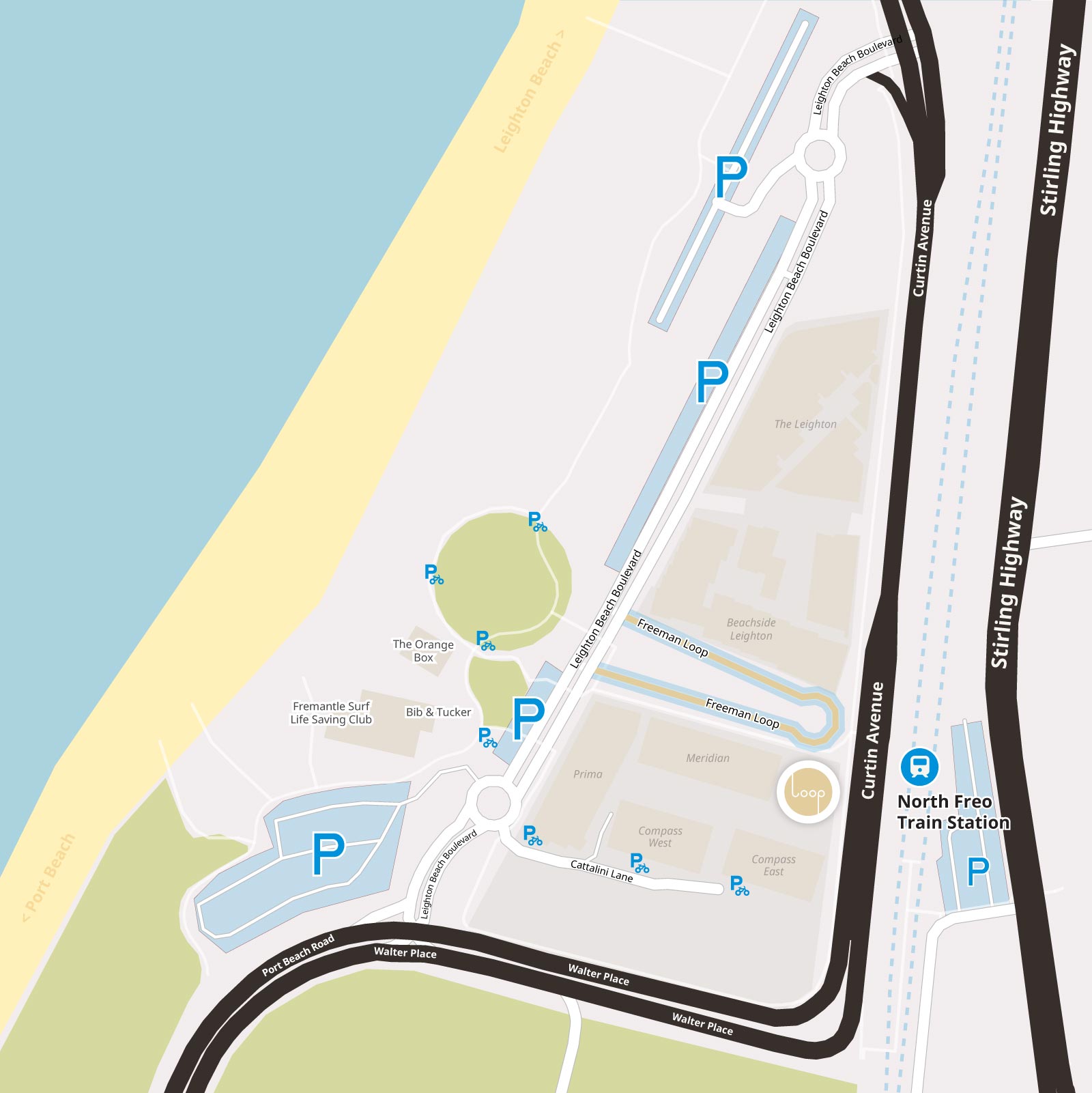 Map of available parking at Loop Yoga